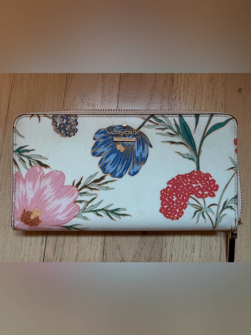 kate spade Floral Zip Around Wallet in White, Pink, Blue, floral